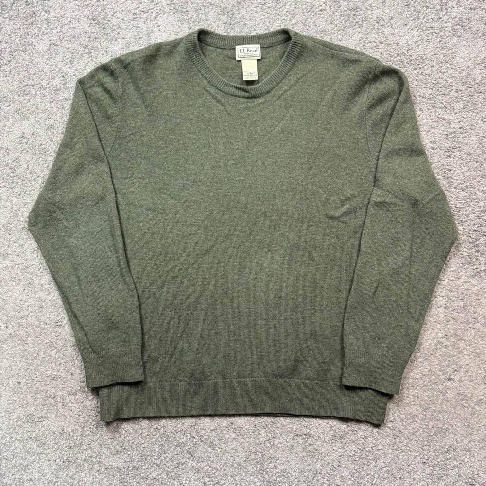 LL Bean Crewneck Sweater Olive Green XL Lambswool Heritage Pullover
